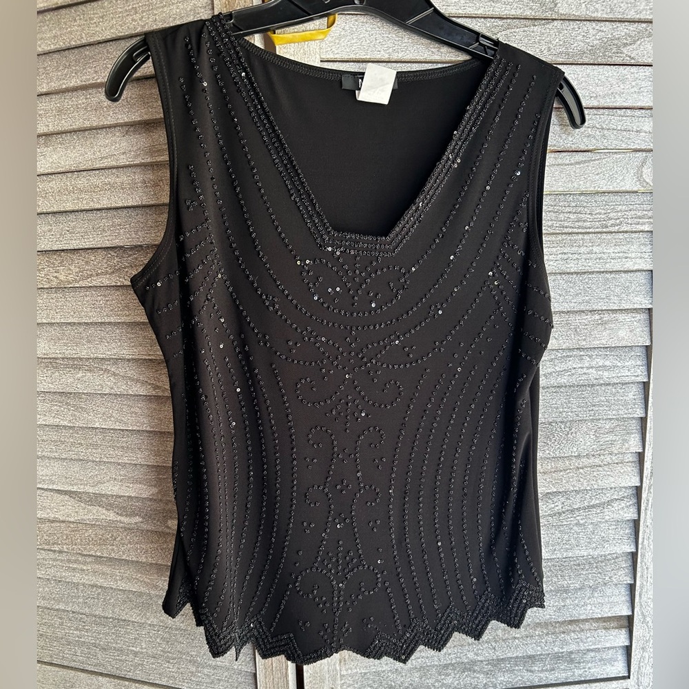 MSK Woman’s Black Fancy Beaded Sleeveless Top Blouse Size Medium